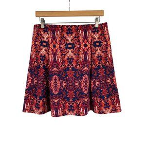Renee C Womens Skirt Made In USA Vibrant Red & Blue Baroque Pattern Medium Cotto